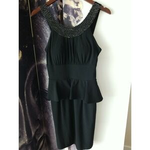 JACKIE JON Women's Sleeveless Beaded Neckline Sheath Peplum Dress sz 6‎ BLACK